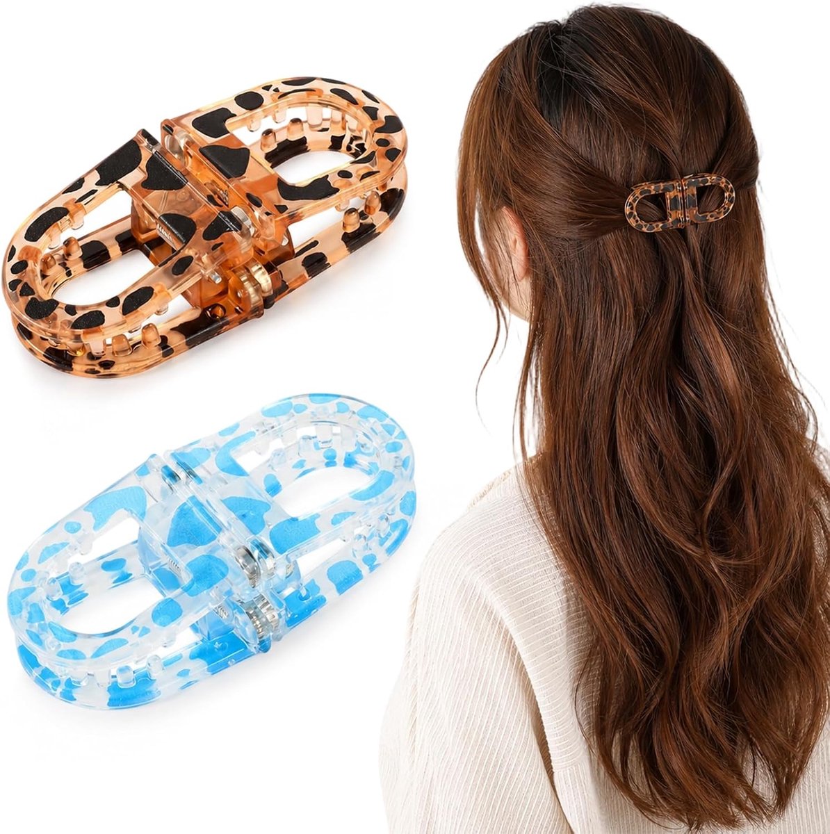 Haarspelden met luipaardpatroon, 3 clips in 2-in-1 design, antislip en sterke grip voor alle haartypes, perfect voor alledaagse kapsels