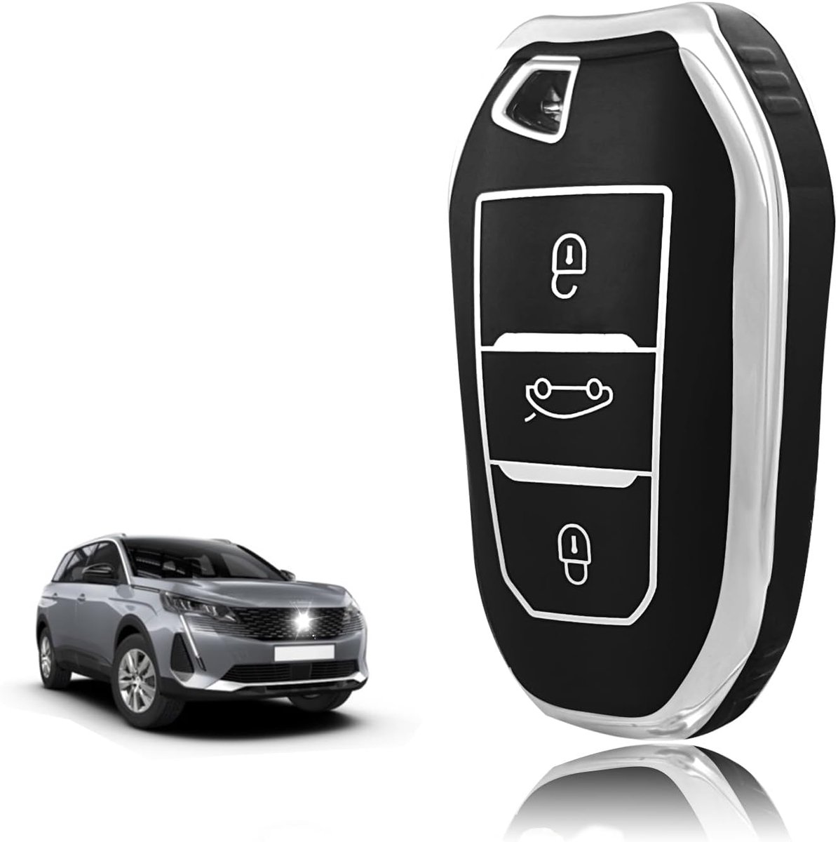 Sleutelhoes TPU, Autosleutelhoes Geschikt voor Peugeot 208 308 508 2008 3008 5008 Rifter Citroen C3 Arricross C4 Picasso DS3 DS4 Berlingo, Sleutel Cover Sleutelbehuizing - Smart Key