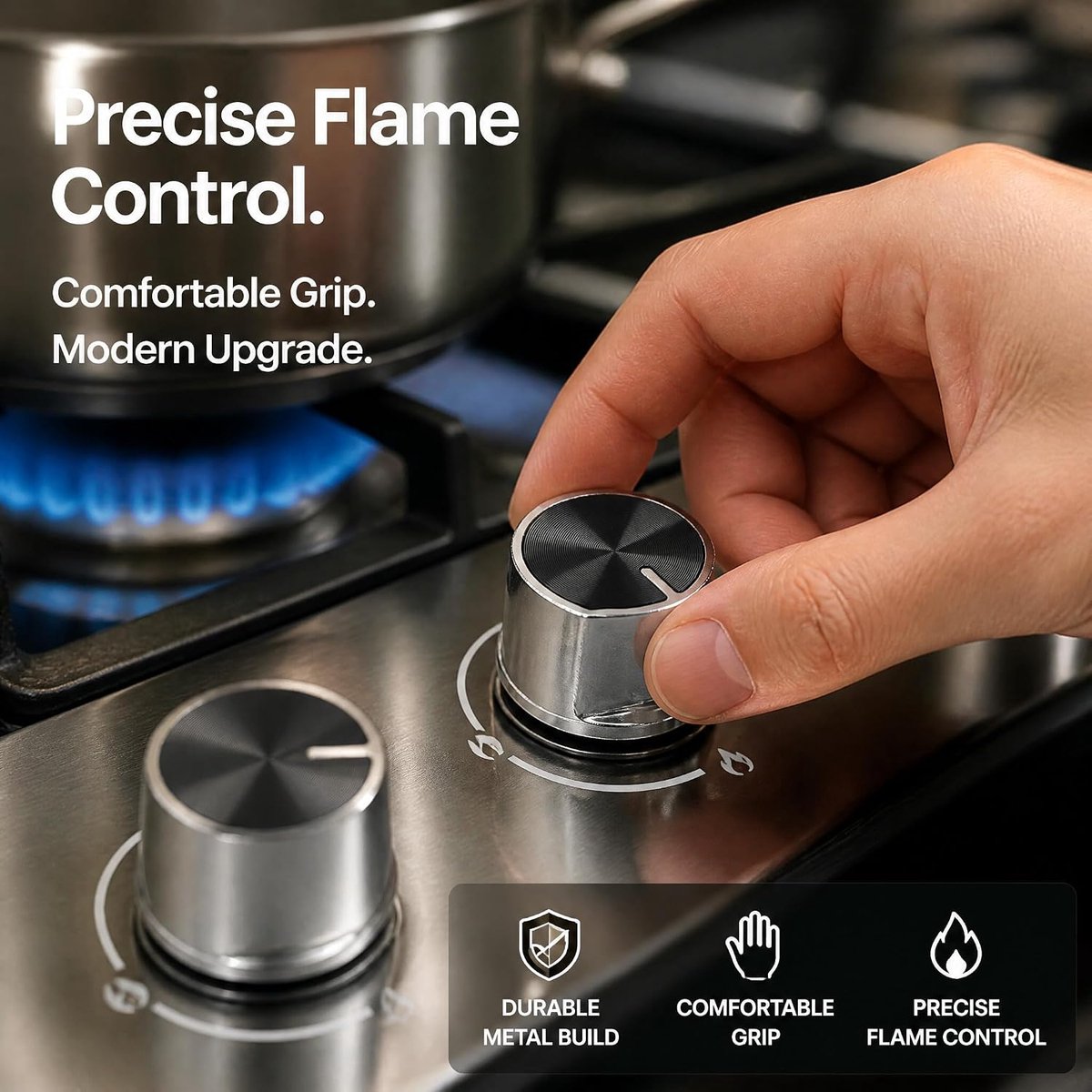 Knoppen, 2 stuks Universele kachel Draaiknoppen Metalen knop Ingebouwd gat Geschikt voor de meeste gasfornuizen (36 mm)