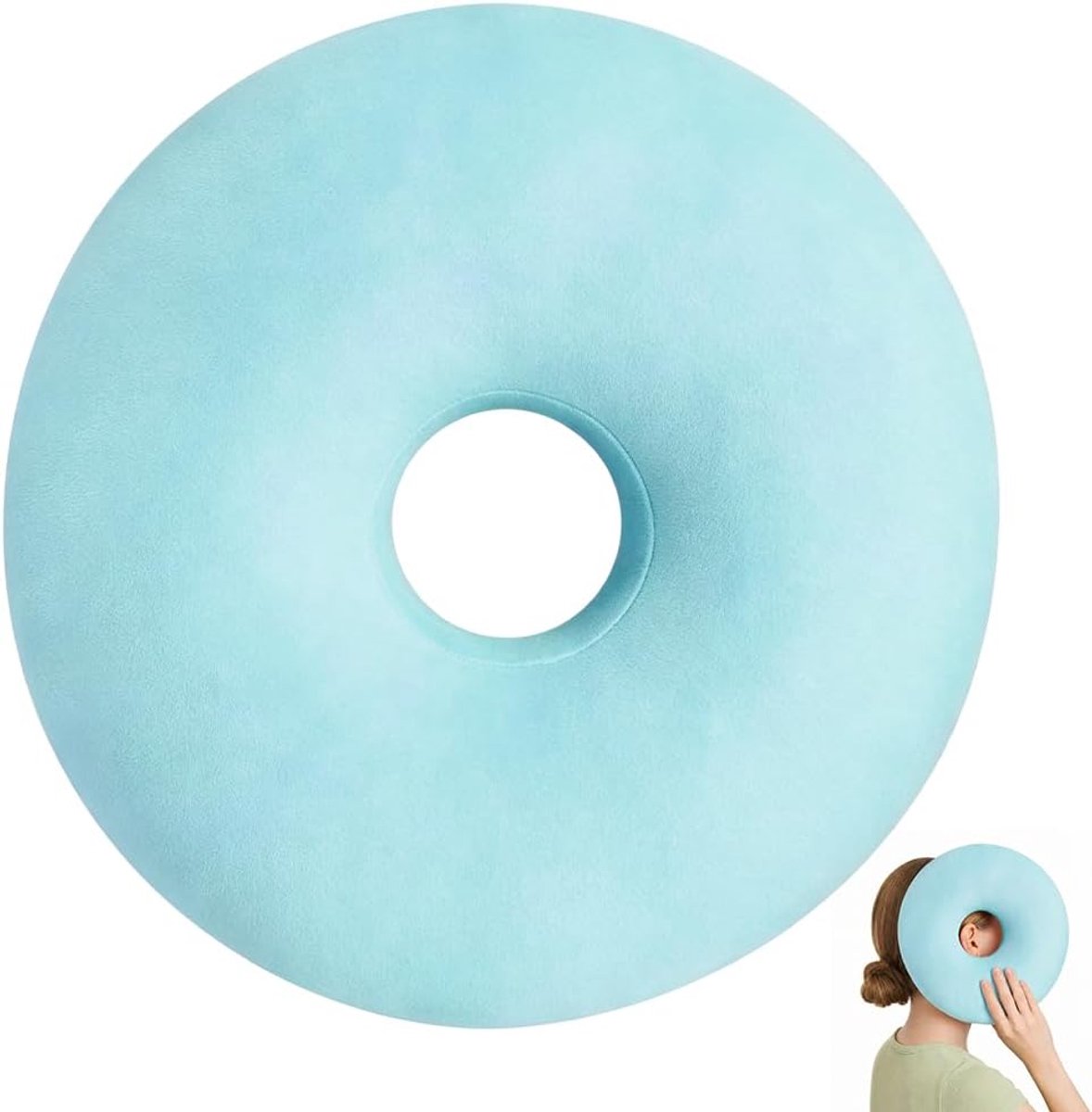 Piercingkussen met opening, donutkussen, rond oorkussen voor verlichting van oorpijn – Geschikt voor klaslokaal, kantoor, camping en slapen in het vliegtuig (Blauw)