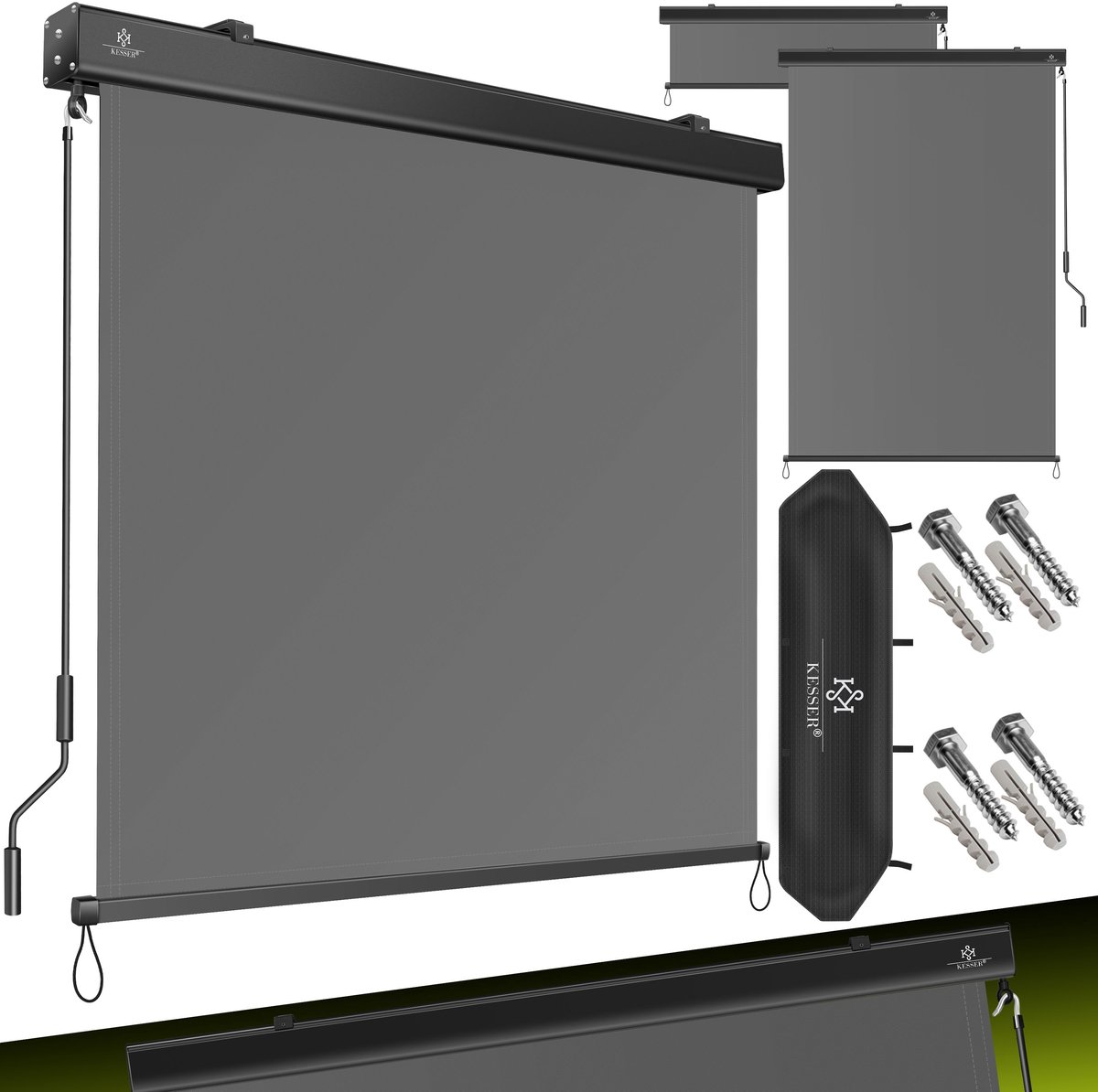 KESSER® Verticale zonwering - Balkonscherm met handslinger - Zon- en inkijkbescherming - Grijs 140 x 250 cm