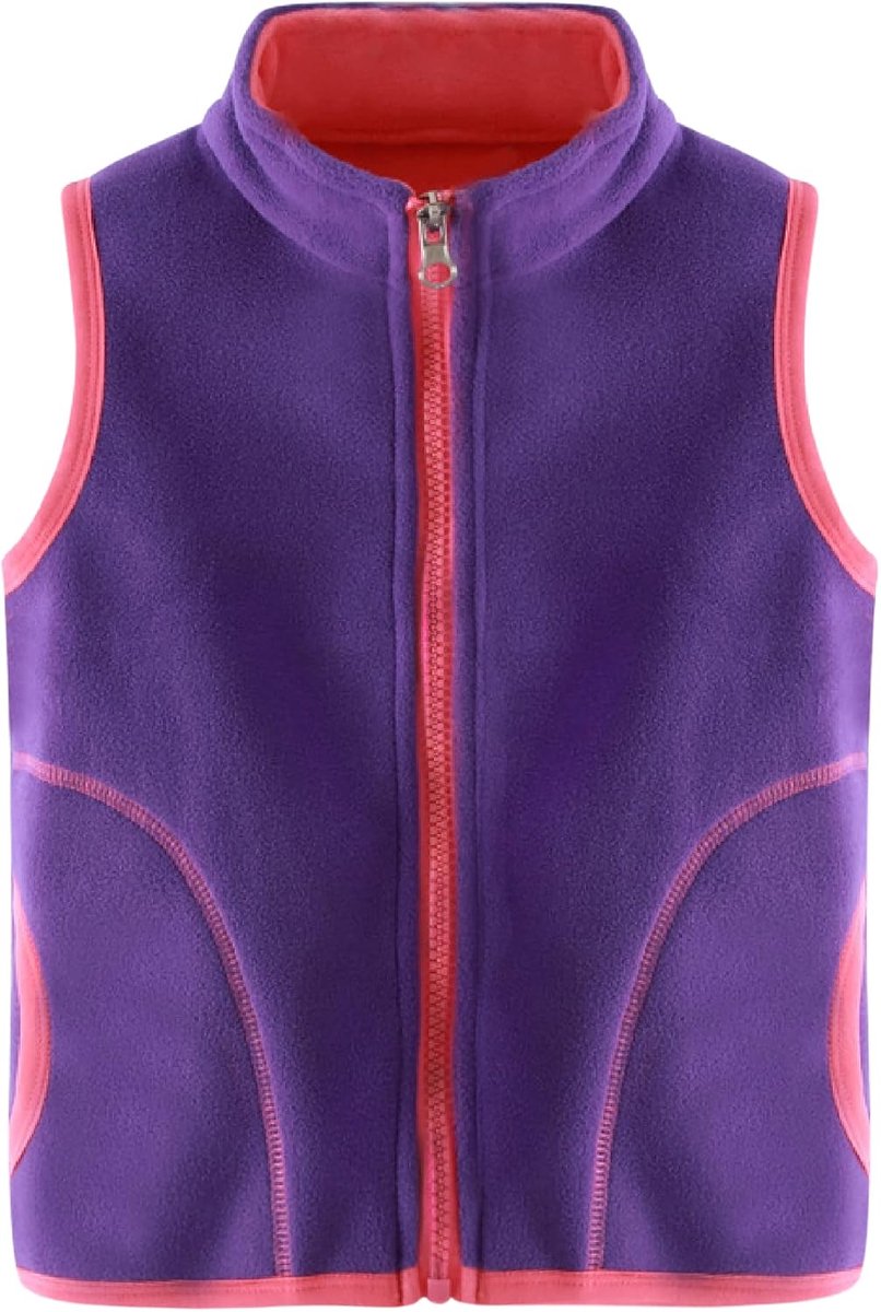 Kind Polar Fleece Gilet Herfst Winter Vest Dubbellaags Bovenkleding Jongens Meisjes Mouwloos Rits Jasje, Paars 110