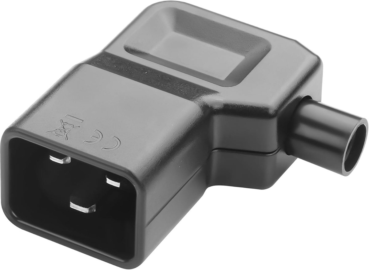 IEC320 C20 wisselstroomadapter, 16 A/250 V C20 afneembare doe-het-zelf-connector, 90 graden C19-PDU-UPS stekkerdoos-verlengadapter, voor computer, monitoren, servers, UPS (C20)