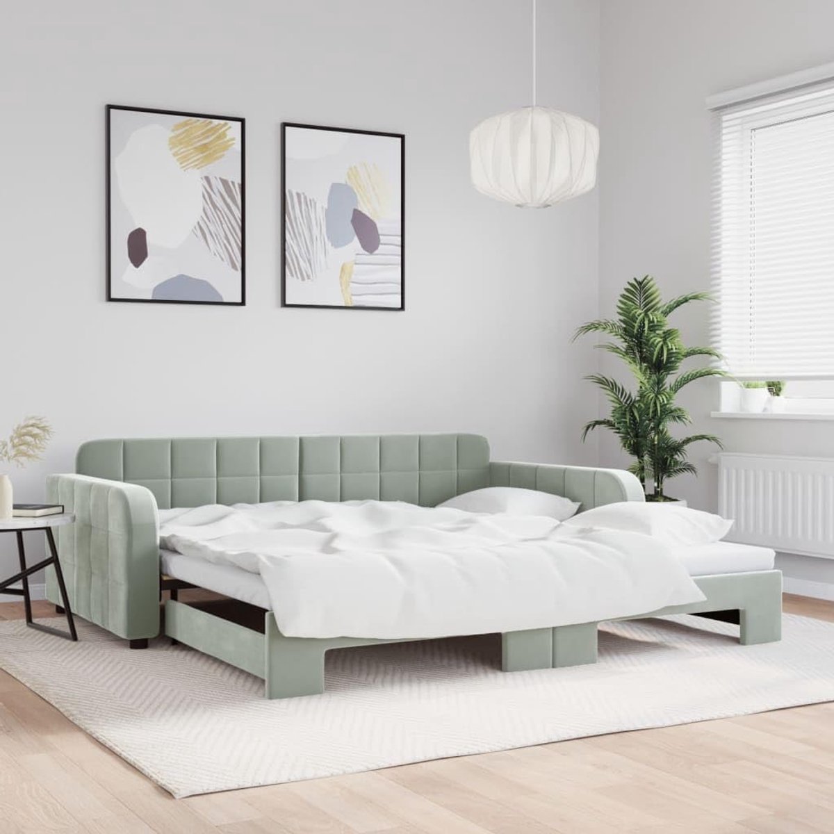 2 in 1 slaapbank met onderschuifbed Lichtgrijs 100x200 cm