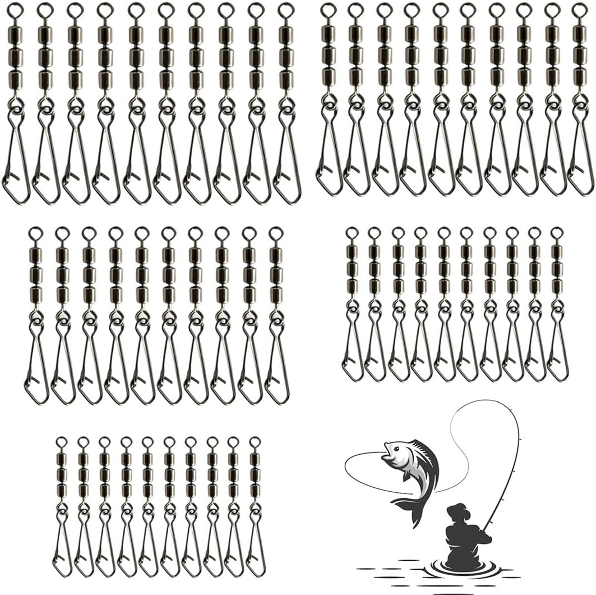 50 Stuks Visconnector,Drievoudige Draairing Speld,Trekvast,Anti-verstrikking,Voor Forelvisserij,5 Soorten Specificaties
