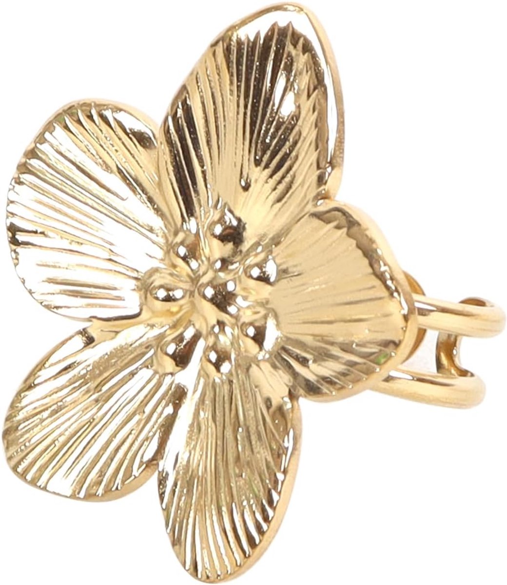 Bloemenring met vijf bladeren, vintage ring met verstelbare maat, boho-ring in goud, voor dames