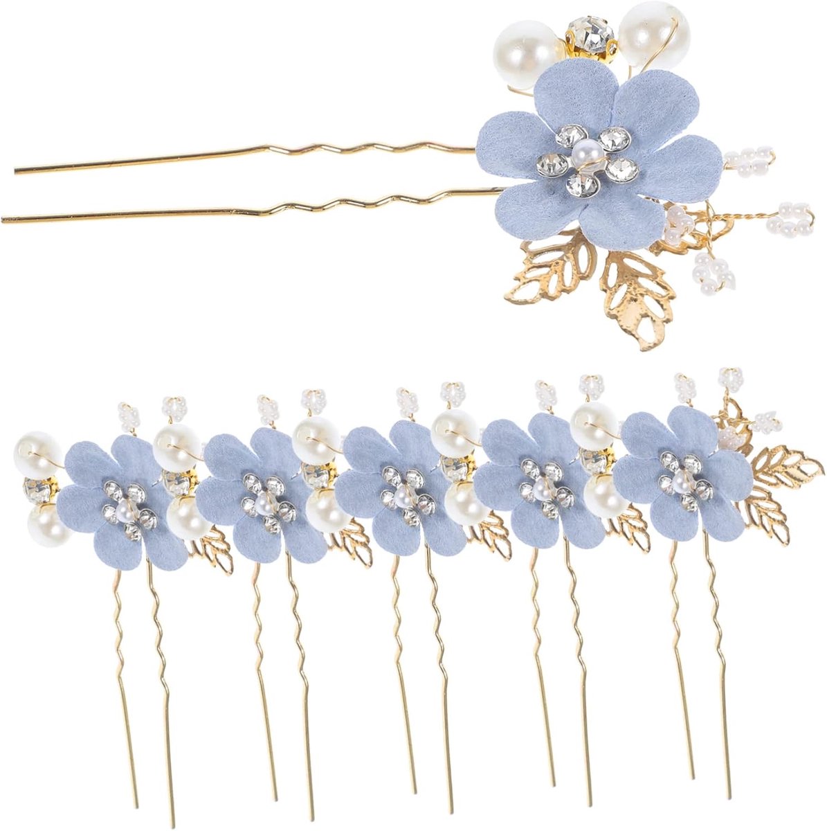 6 Stuks parel haar vork Bruiloft bloemen vorm Sprankelend bruids haaraccessoires haarklemmen haardecoratie bruids haarpen bloem design haarspeld strass haaraccessoires Metaal Blauw