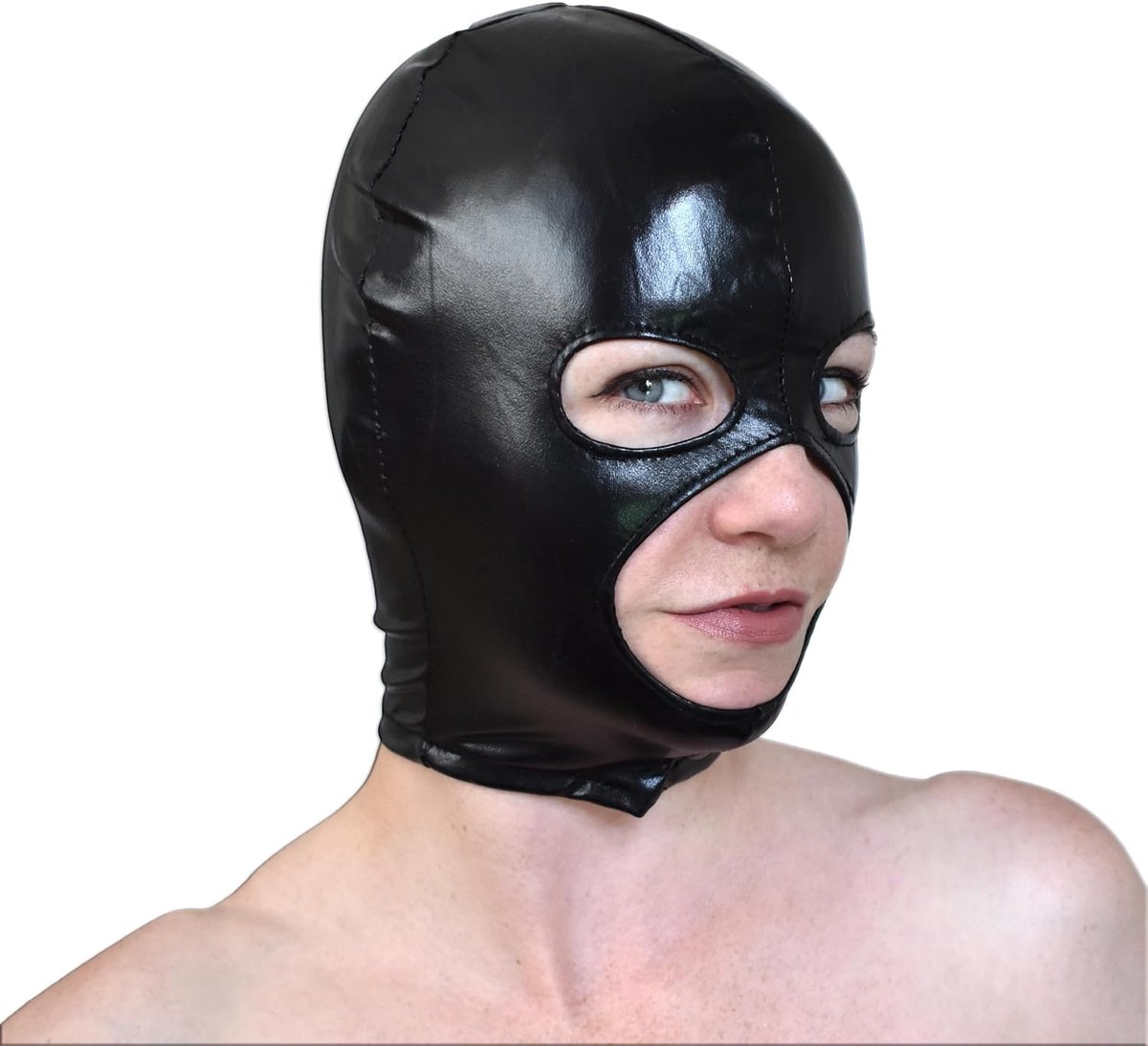 Bondagemasker met Openingen – Glanzende Stretch Wetlook Kap & BDSM Fetisj