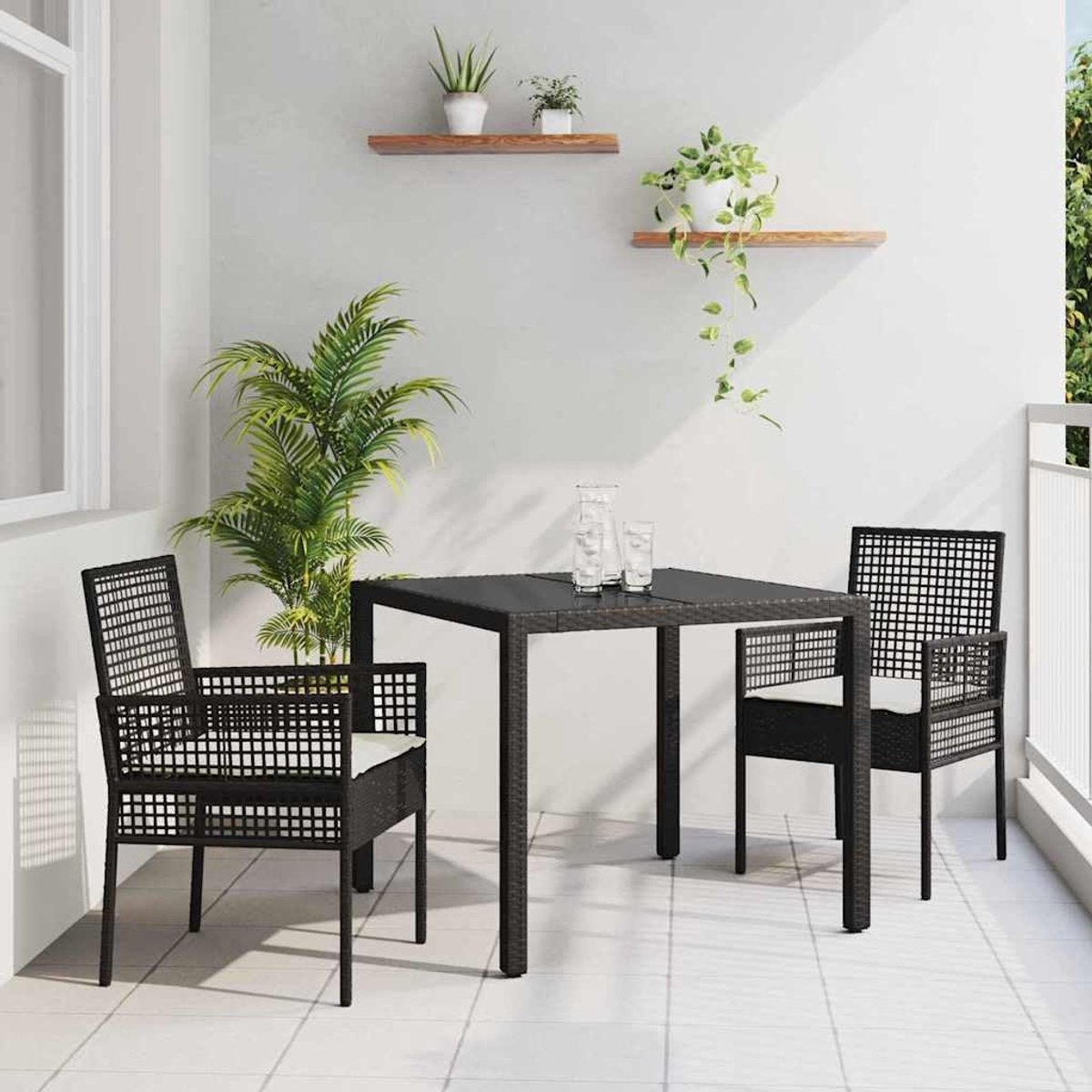 Modern tuinset zwart crèmewit 90x90x75 cm