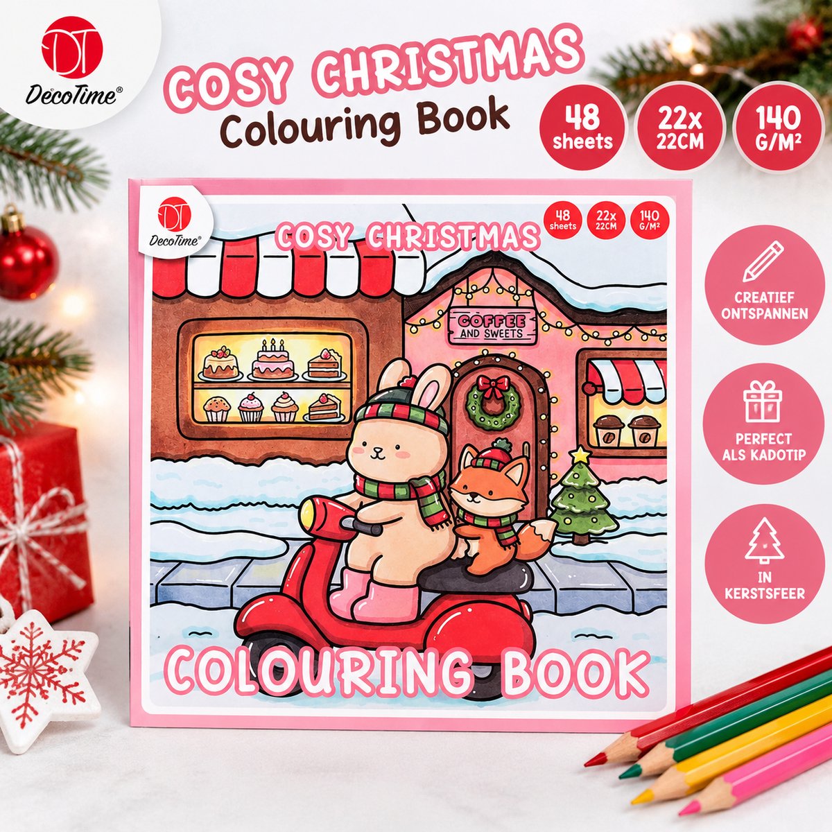 DecoTime Cosy Christmas Kleurboeken – 6 verschillende varianten – 48 Kleurplaten per Boek – 22 x 22 cm – 140 g/m² – Kerst Kleurboek voor Kinderen