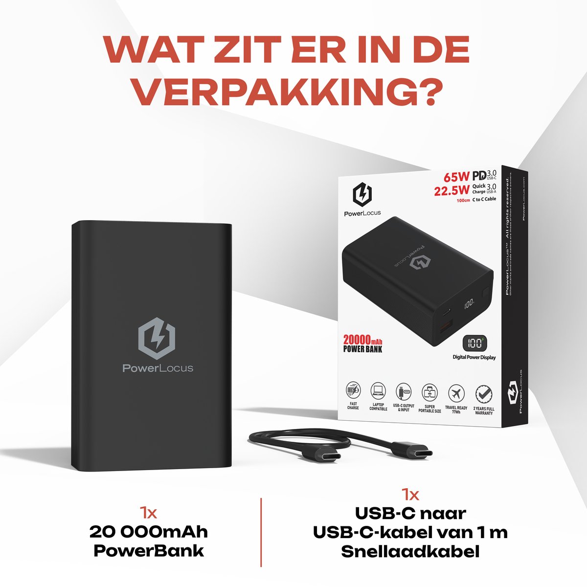 PowerLocus Powerbank 20000mAh – 65W PD Fast Charging Externe Accu – Geschickt voor Laptops - Draagbare Oplader voor Laptop, Telefoon, Tablet – Display – Noodpakket met USB-C Snellader Kabel — cadeau in Gadgets - foto 8