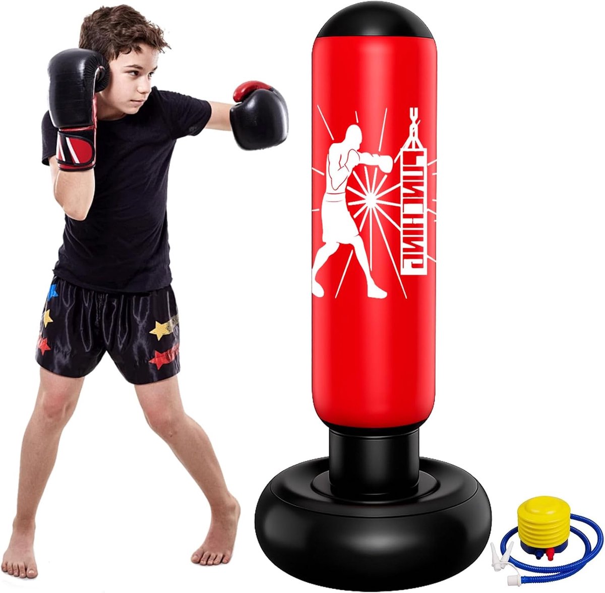 Opblaasbare bokszak 63 inch - PVC voor kinderen - sterk en scheurvast - ideaal voor karate en kickboksen - ShopVlot