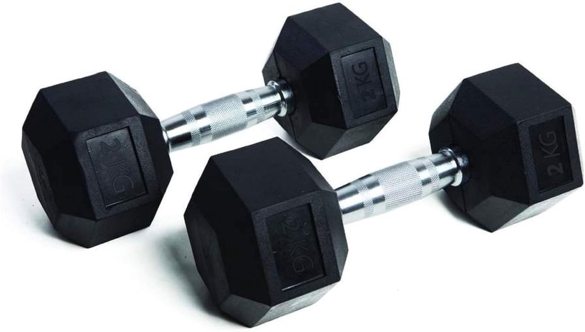 Dumbbells 2kg - hexagonaal - steel en rubber - ideaal voor krachttraining - ShopVlot