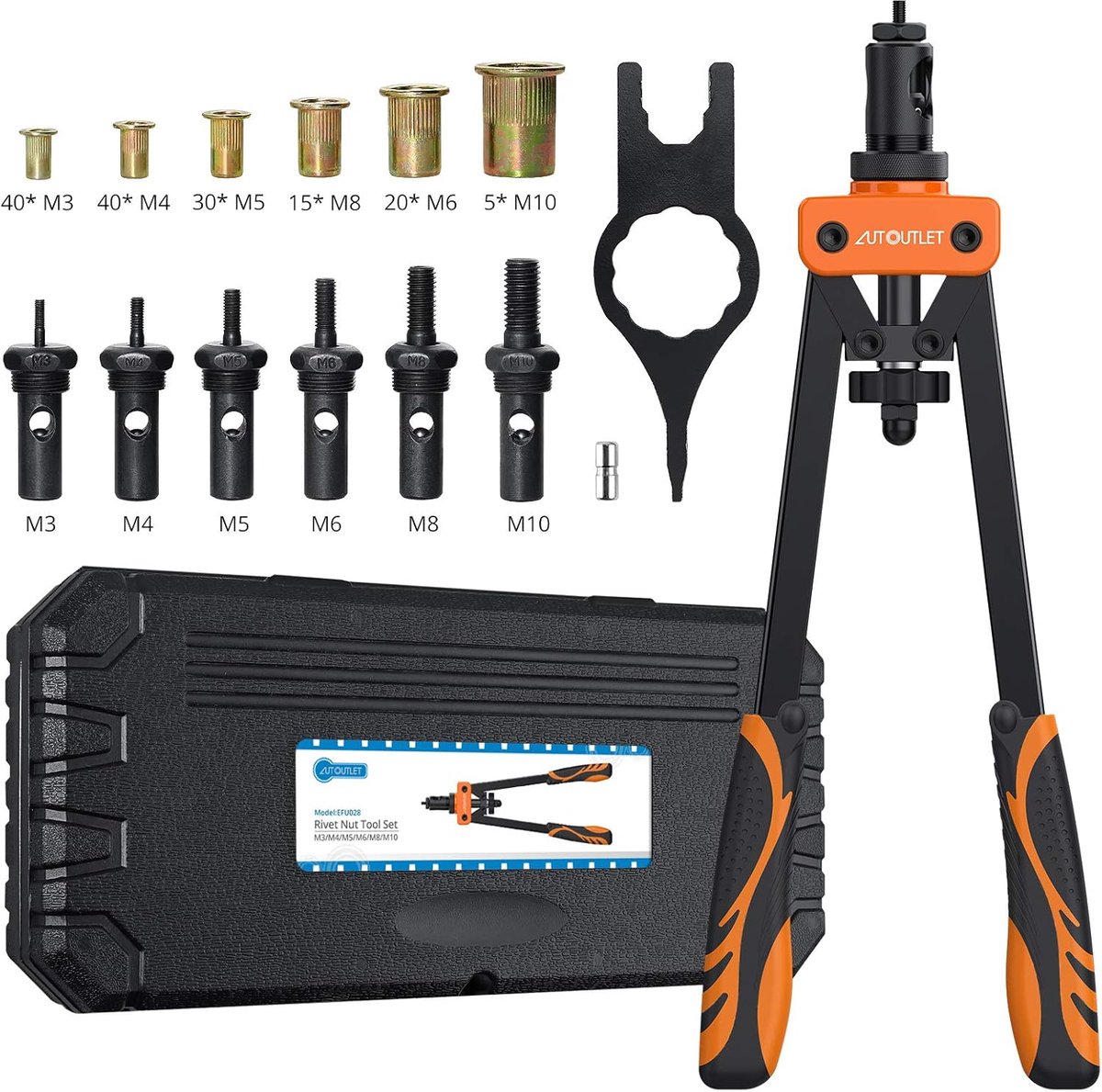 AUTOUTLET Rivet Gun Set, 14" Professional Rivet Gun Set with M3 M4 M5 M6 M8 M10 6X Chrome Molybdenum Steel Mandrels - ShopVlot