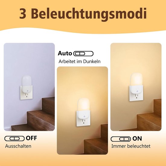 Nachtlampje Stopcontact Kinder - Dämmerungssensor Nachtlicht - 1 Stuks - Dimbaar 3 Modi - Voor Slaapkamer en Gang - Warmwit 2700K — afbeelding 3