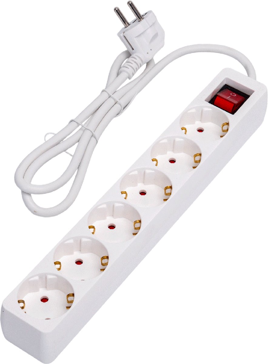 6-voudige Stekkerdoos – 16A – 1 Meter Kabel – 3G1,0 mm² – Wit