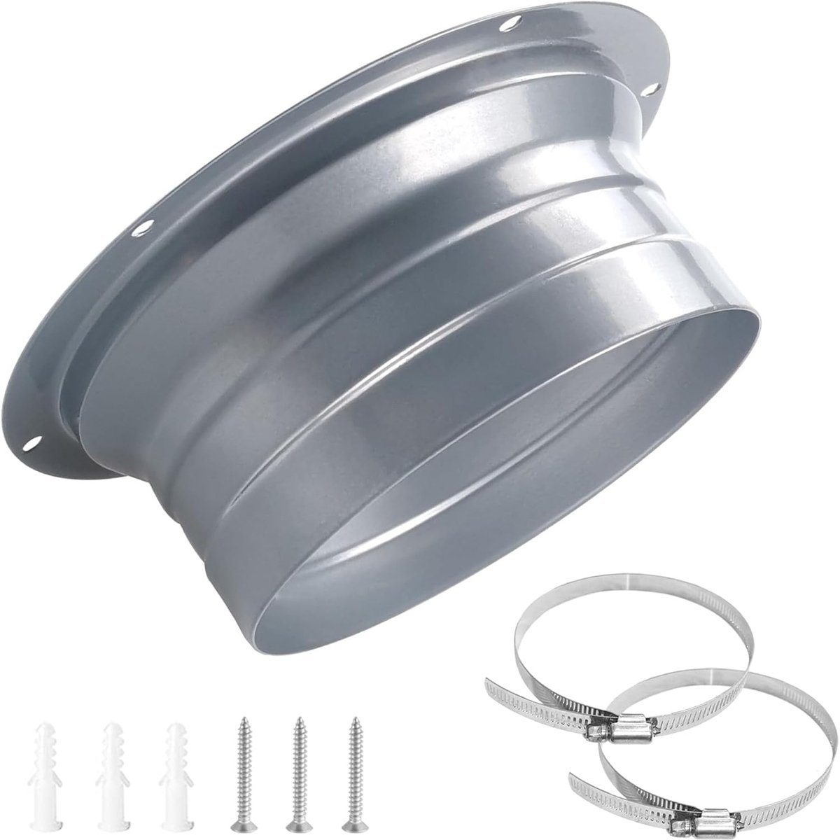 Wall flange for climate and ventilation system, Ø 120 mm, metal welding flange with hose clamps, screws, straight pipe - ShopVlot