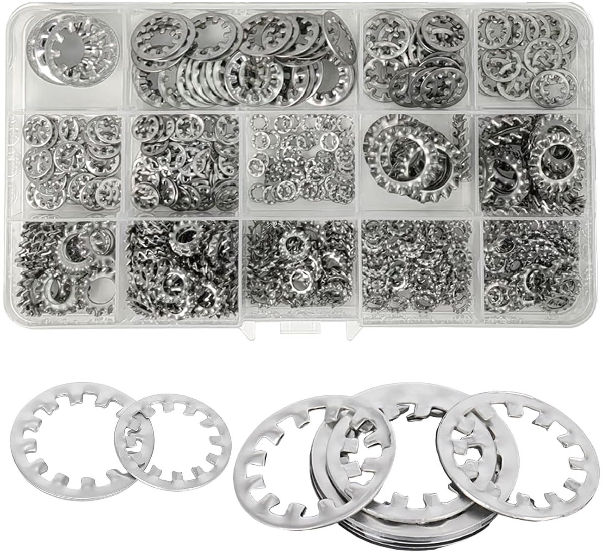 550 Pcs Inner Teeth and External Retaining Rings Assortment, M3, M4, M5, M6, M8, M10, M12, Stainless Steel, Knurled - ShopVlot