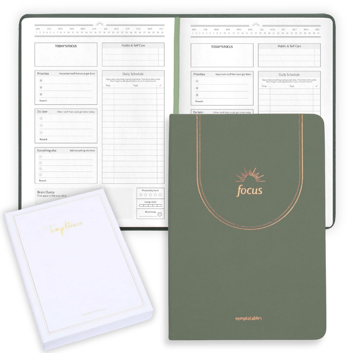 SnelShoppen - ADHD Dagelijkse Planner voor Neurodivergente Volwassenen - Premium Lederen Productiviteits- en Taakbeheerplanner - Begeleide Focuspagina