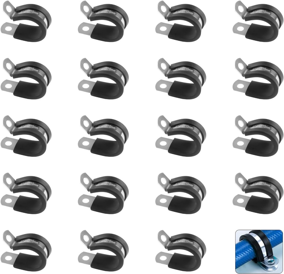 Hose clamp 20mm - RVS met rubberinleg - duurzaam en corrosiebestendig - ideaal voor kabels en slangen - ShopVlot