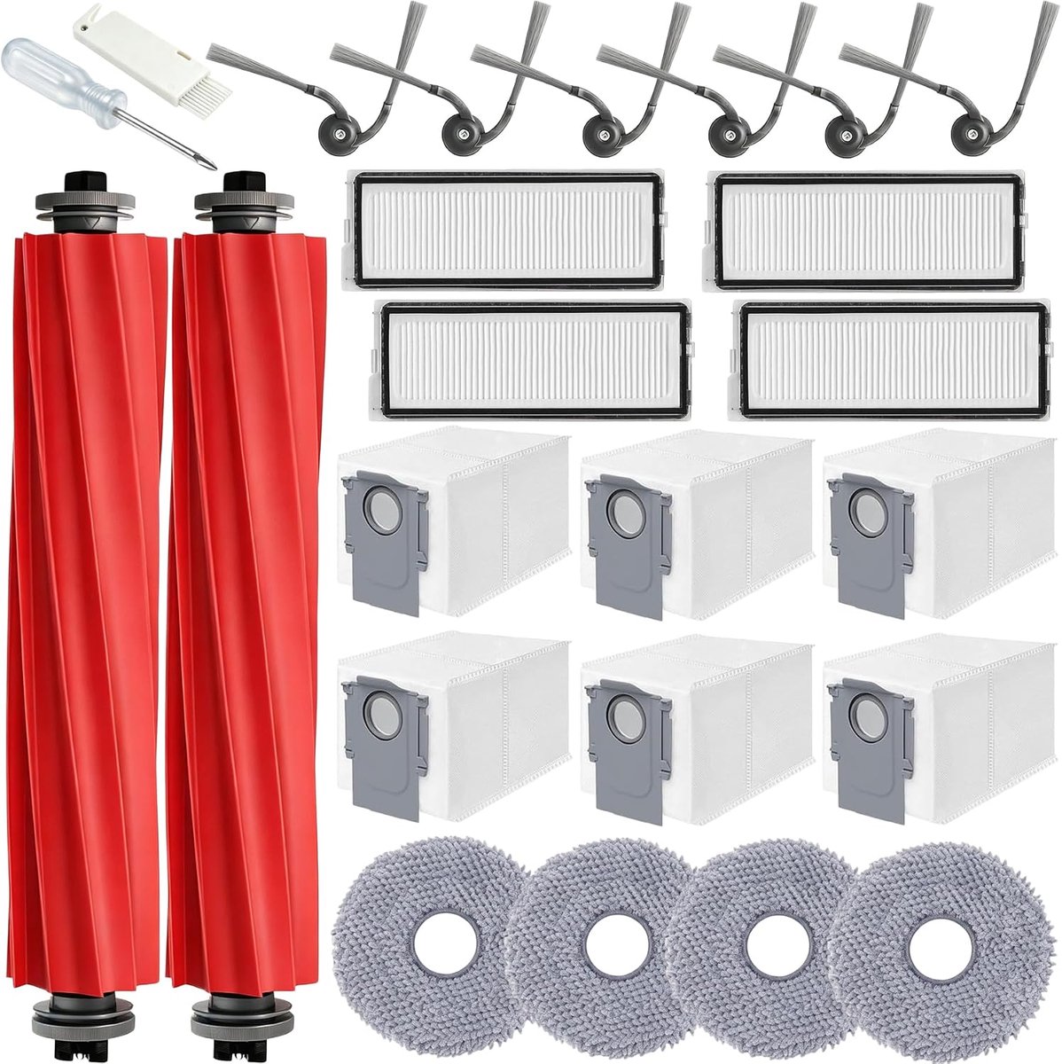 Accessoires Roborock voor QV 35A, QV 35S, QR598, QR798, Qrevo S Pro robotstofzuiger, 2 hoofdborstels, 6 stofzakken, 4 - ShopVlot