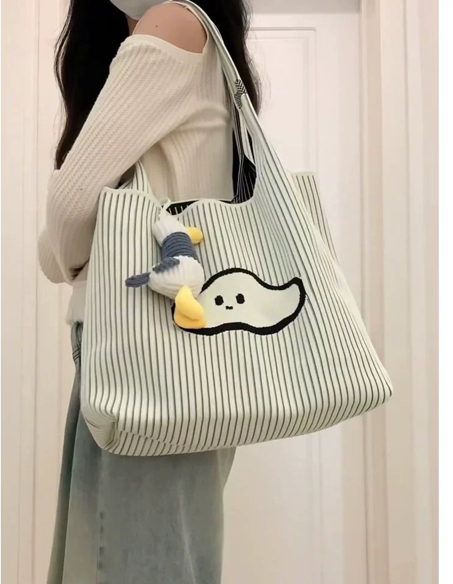 Wolken doek tas - grote capaciteit oksel tote tas - dagelijks pendelen simpel schattig - zwart wit gestreept - 30 * 32cm - zonder hangers