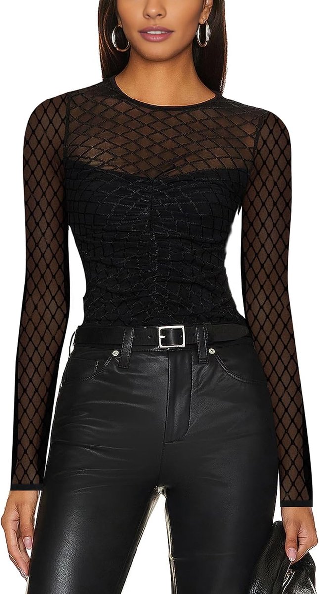 Bodysuit dames langemouwen - transparante mesh - sexy uitstraling - perfect voor een avondje uit - ShopVlot