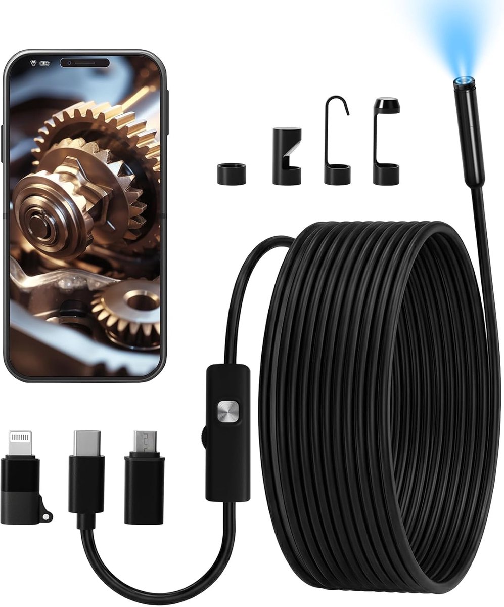 Endoscope Camera with Light, 1920 HD Tube Camera with 8 LEDs, IP67 Inspection Camera, No Wifi Needed, 5 m Channel - ShopVlot