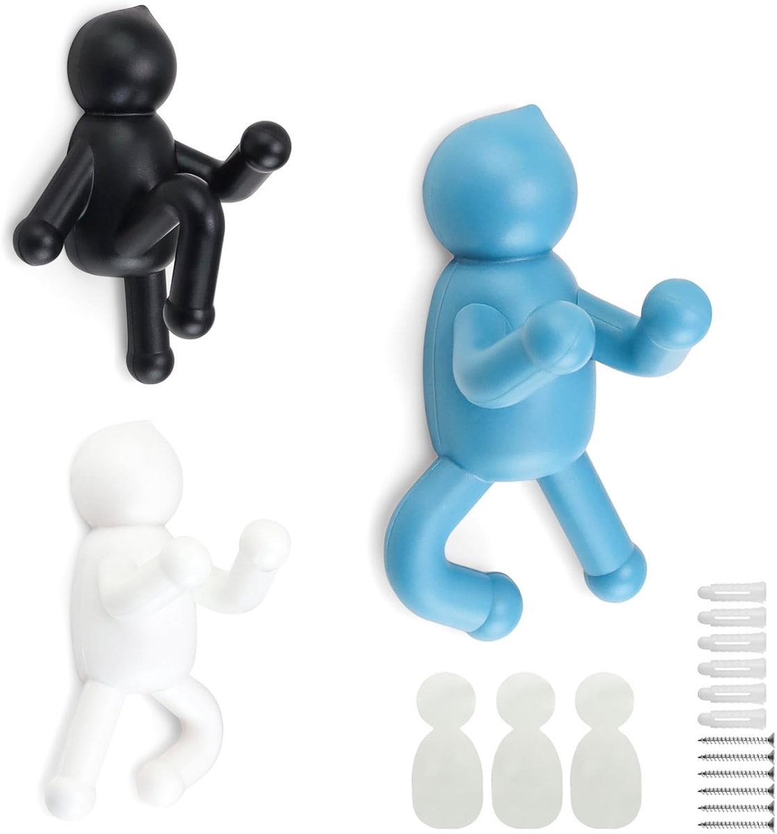 3 Pieces Clothes Hooks, Modern Humanoide Wall Hooks with Screws and Self Adhesive, Eco-Friendly, Suitable for - ShopVlot
