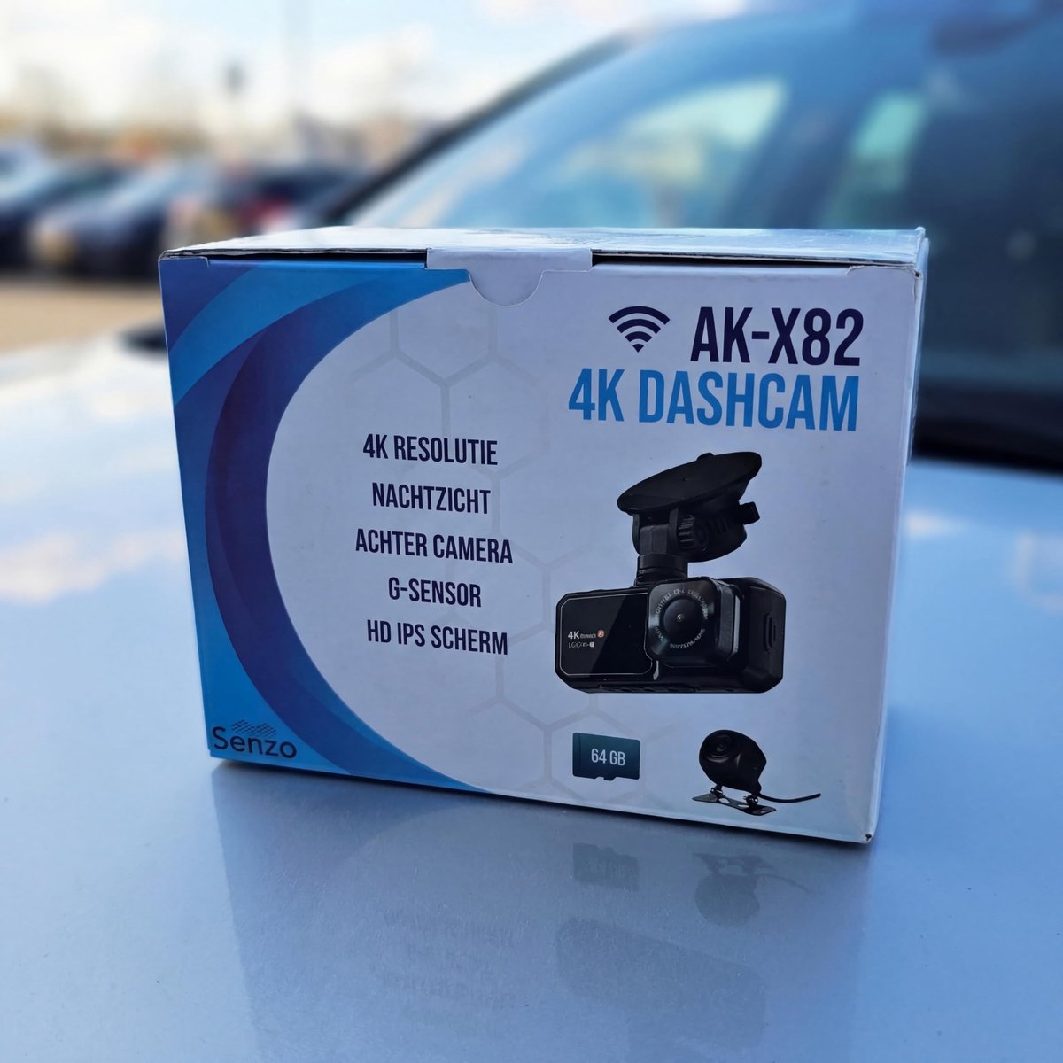 Senzo Dashcam, auto, 4K Ultra HD, voor en achter, wifi en GPS, nachtzicht, G-sensor, met parkeerbewaking, met app, 64 - ShopVlot