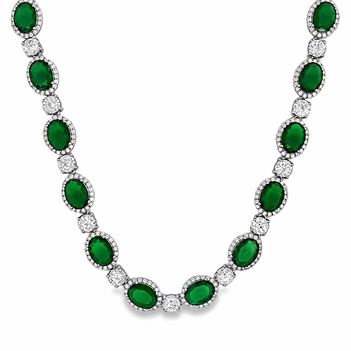 Juwelier Zwartevalk - Zilveren (gerhodineerd) choker ketting met groene zirkonia - 25.302-G/43cm