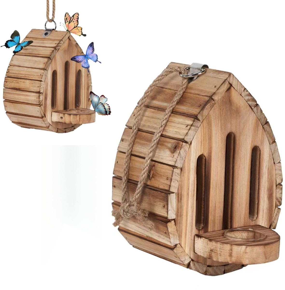 Houten vlinderhuis – Voederstation – Insectenhotel – Tuindecoratie – Ophangbaar – Geschikt als voeder- en nestplaats – Voor vlinders, nachtvlinders, gaasvliegen