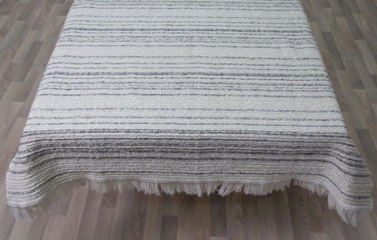 Handweef Tafelkleed Malando / Malaga 10 - 125x125 cm - vierkant kleed - ecru / grijs gestreept