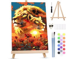 MXJSUA Schilderen op nummer voor kinderen en volwassenen, met lijst, leeuw kunstnummer met kwasten, creatieve vrije - ShopVlot