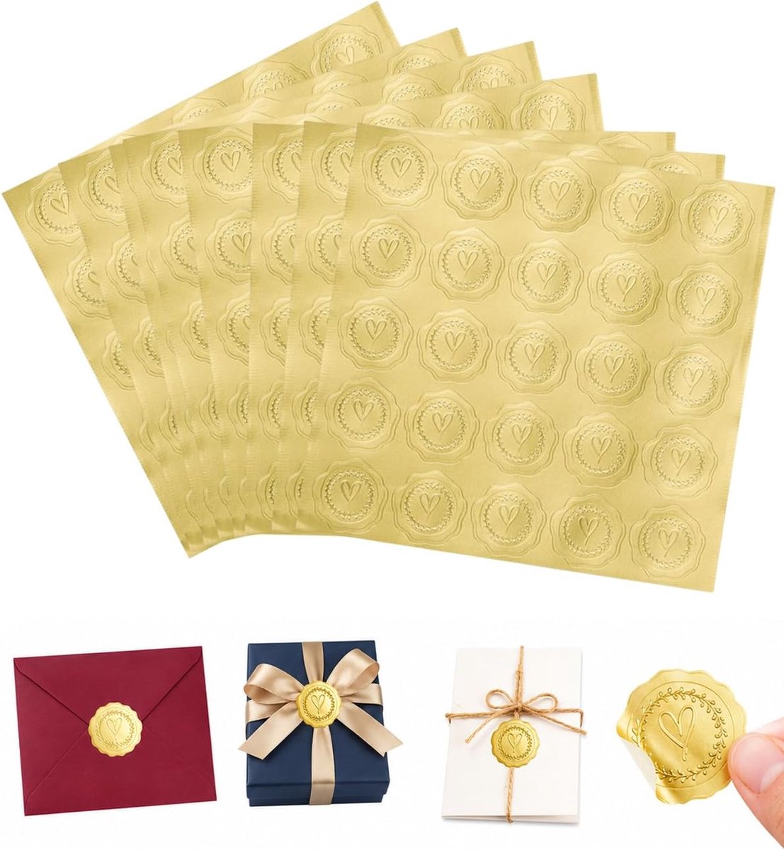 200 stuks gouden waszegels, zelfklevend, hartzegelstickers, vintage, voor bruiloftsuitnodigingen, hoogwaardige - ShopVlot