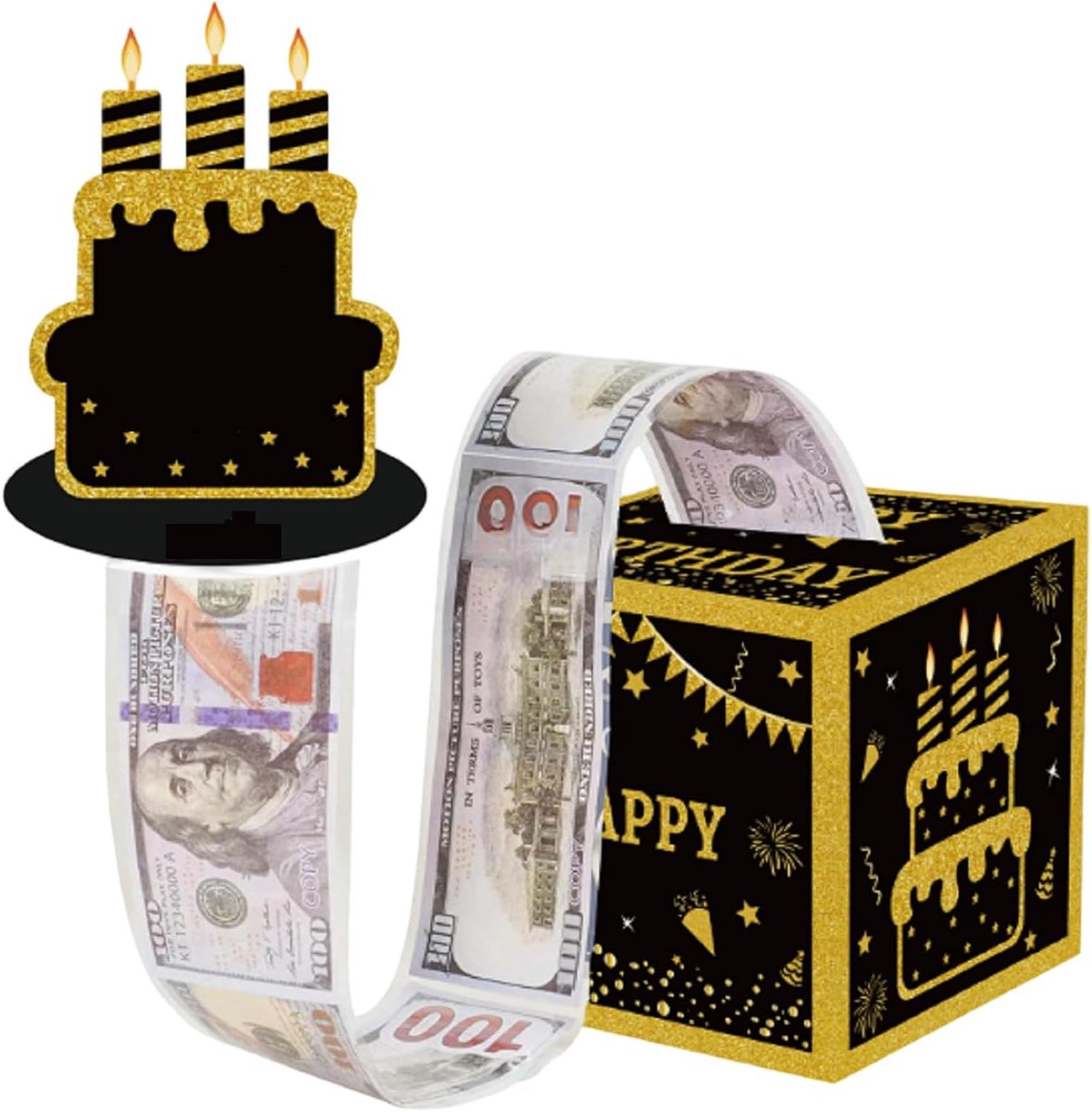 MYLERCT Verrassingsdozenset, geldcadeau, verjaardag, zwart en goud - ShopVlot