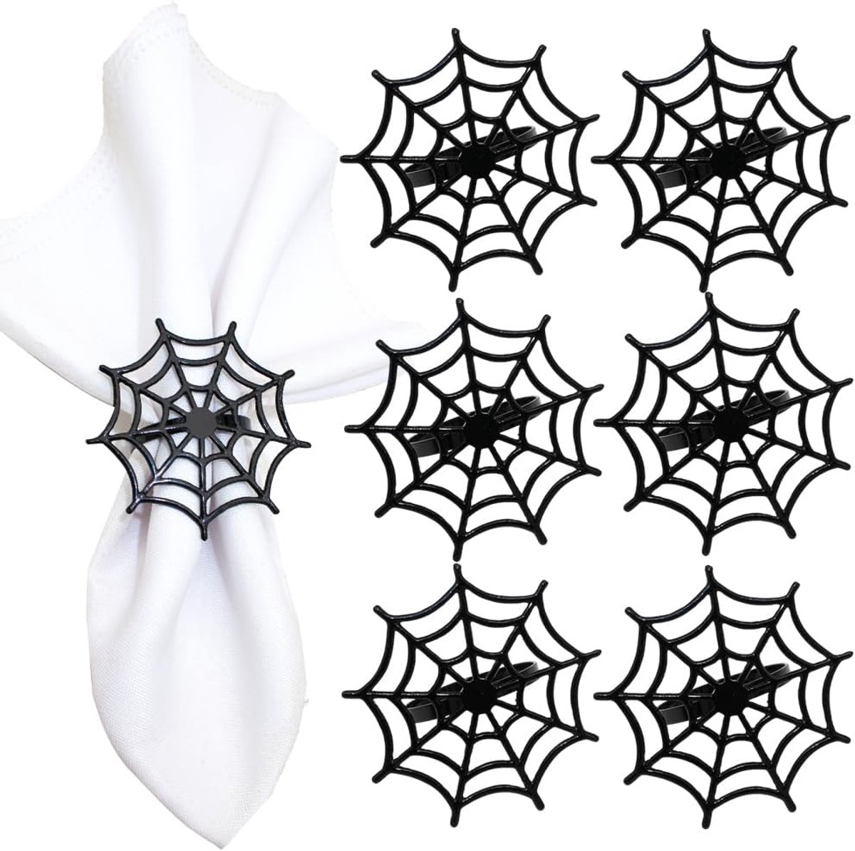 6 Pcs metalen servetringen met spinnenwebmotief - griezelige Halloween servethouders voor eettafel‑ en feestdecoratie
