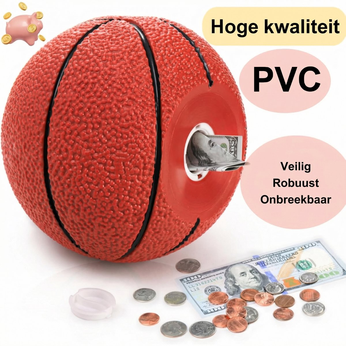 Kinder Spaarpot Basketbal - Geldpot voor Kleingeld - Muntenhouder voor Kinderen - Spaarvarken voor Jongens en Meisjes - Kinderkamer Decoratie - Cadeau voor Verjaardag en Kinderfeest - 14 x 14 x 15 cm