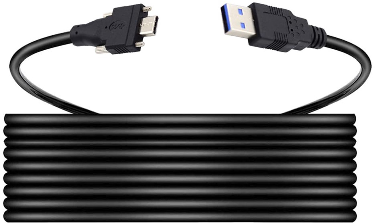 cablecc 5M USB 3.1 Type-C to Standard USB3.0 Data Cable Dual Locking Connector for Camera with Panel Mount Screw - ShopVlot