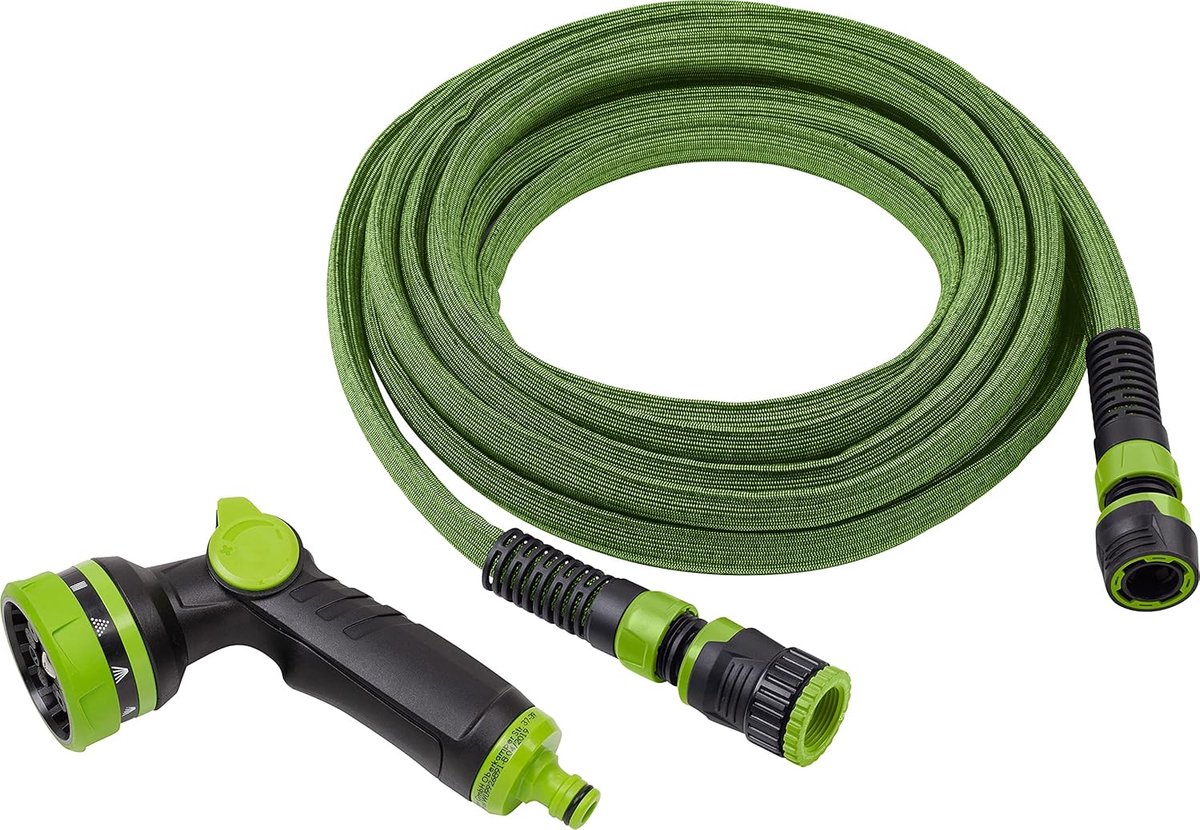 SnelShoppen - Flexibele tuinslang 7,5-15 m met multifunctionele sproeikop - Duurzaam, geen knopen of verdraaien - Rekbare waterslang voor tuinirrigati