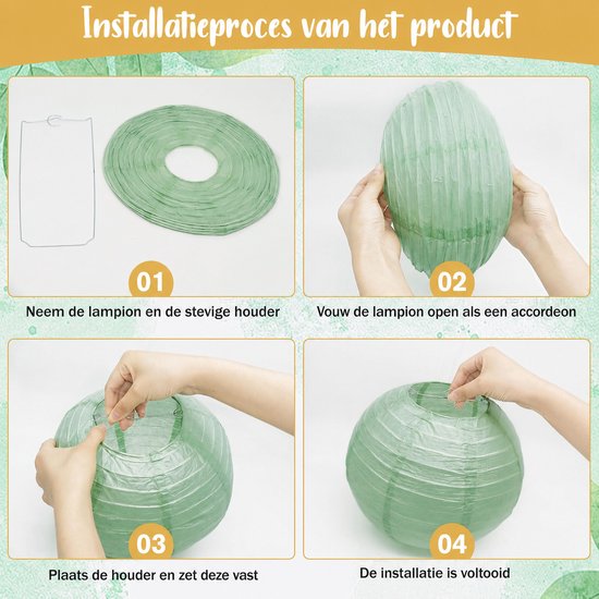 Papieren Lantaarns - Kleurige Ronde Lampions Set van 20 - Hangende Lampions Decoratie in Donkergroen, Lichtgroen, Goud en Wit - Feestelijke Decoratie voor Bruiloft, Tuin, Buiten en Feest — afbeelding 3