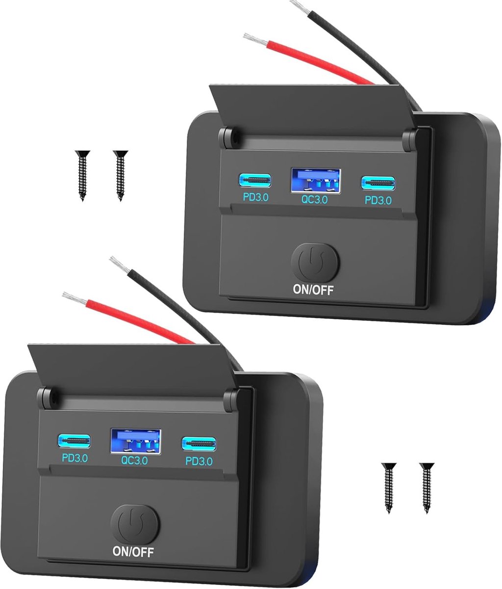 SnelShoppen - 78W USB Oplaadstation, 12V, Dual USB C 30W en QC3.0 18W, Auto Lader, U-S-B Sigarettenaansteker Vervangingspaneel met Schakelaar voor Boo