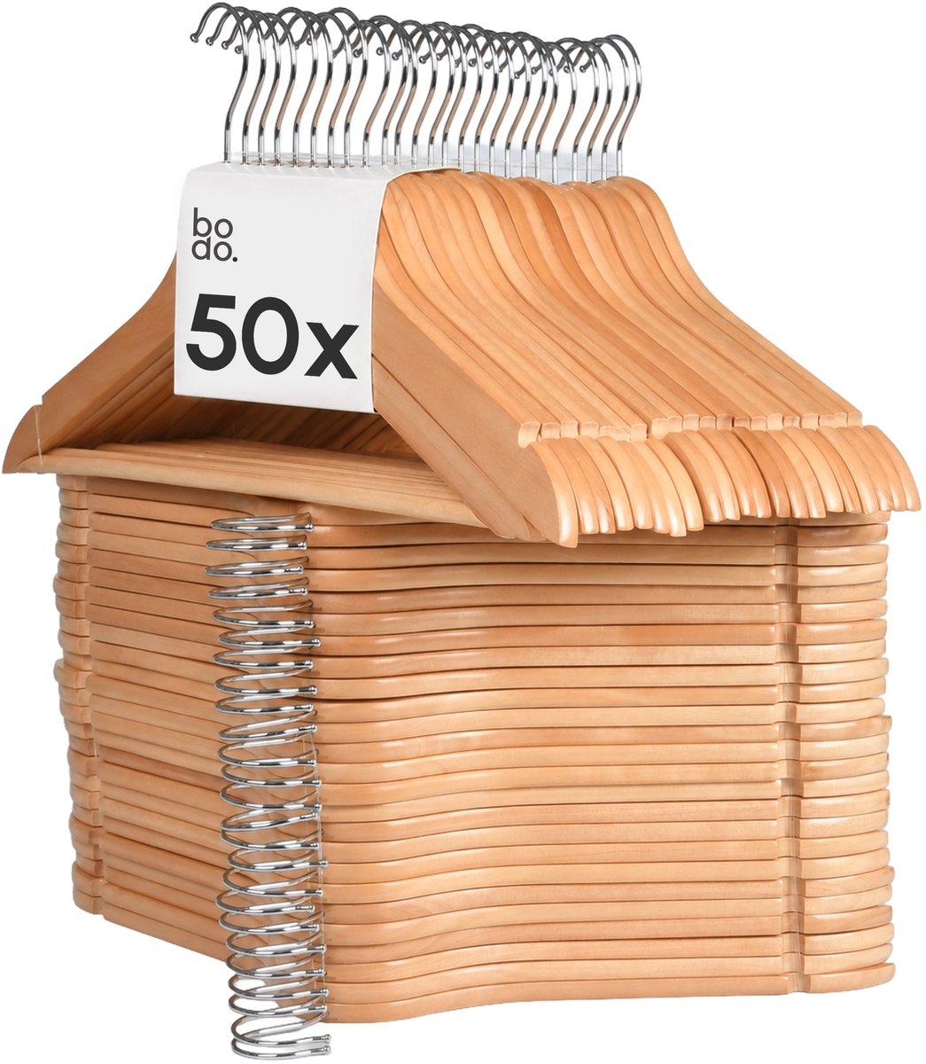 Kledinghangers Hout - 50 Stuks Kleerhangers - Bodo