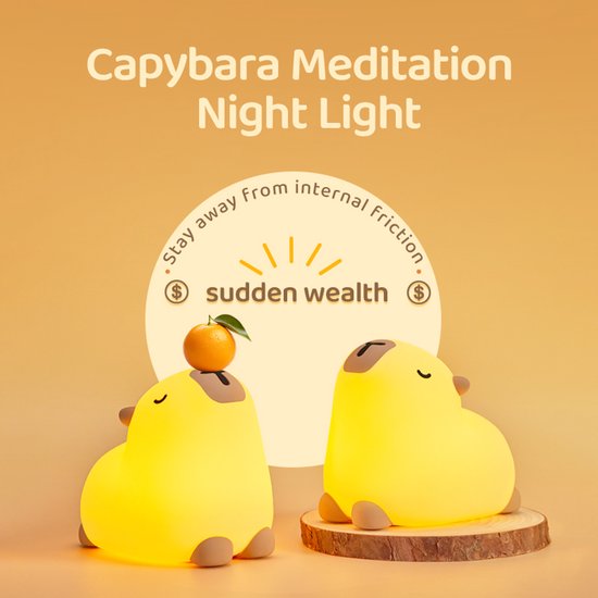 Kinder Nachtlampje Capybara - Nachtlampje Baby - Met aanraaksensor - Veilig voor kinderen - USB Oplaadbaar - Dimbaar - LED - Siliconen - Oplaadbaar nachtlampje - Draadloos - Timer 30 minuten — afbeelding 3