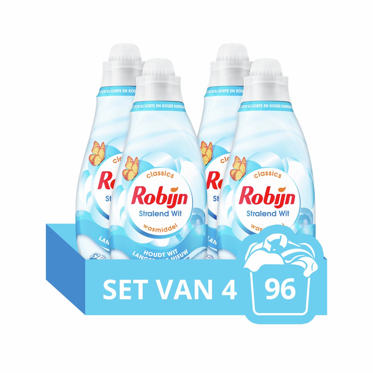 Robijn - Vloeibaar Wasmiddel - Klein & Krachtig - Stralend Wit - 4 flessen - 96 wasbeurten
