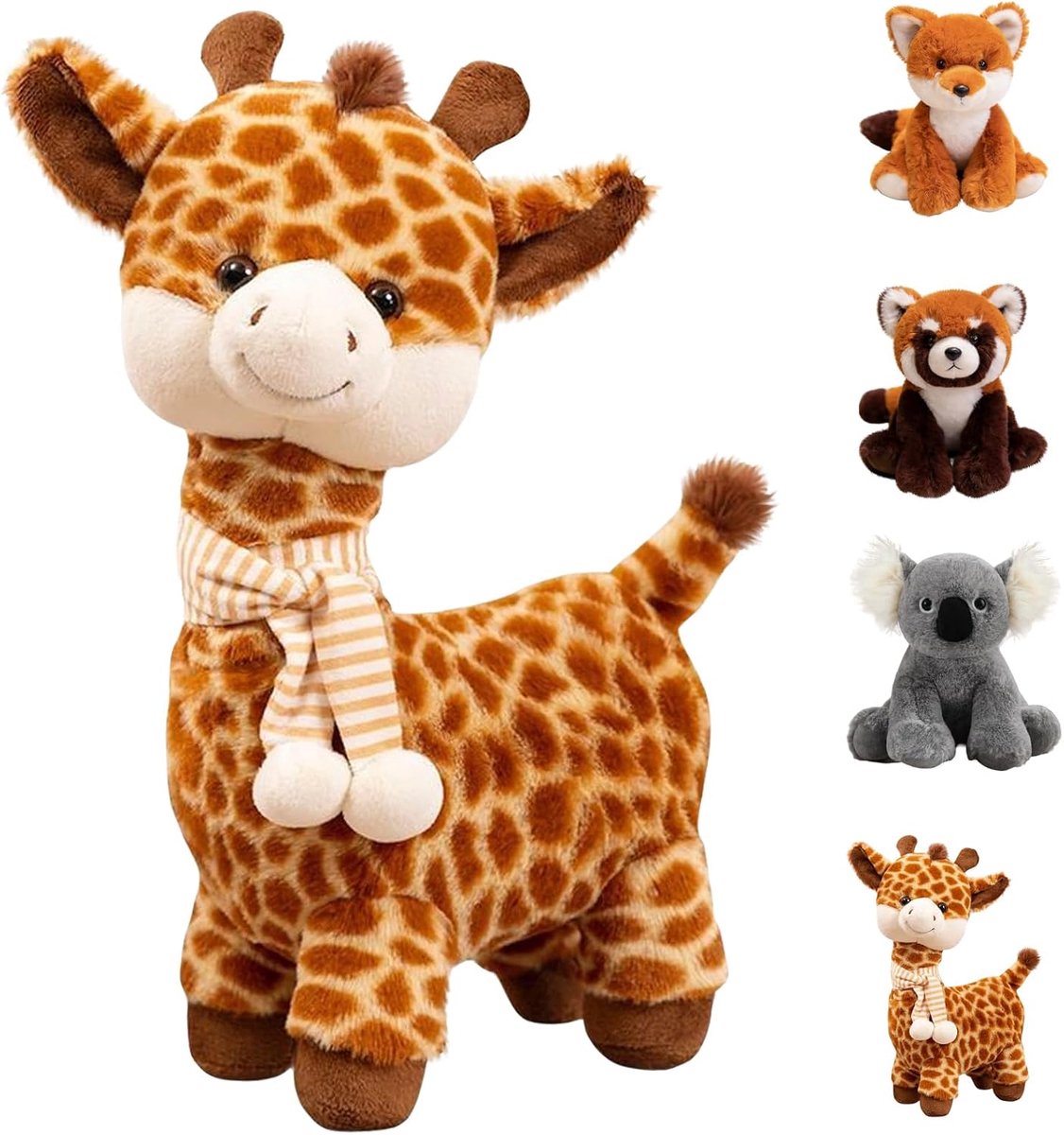 Knuffel, giraffe pluche dier met sjaal, knuffels leuk, pluizig stoffig knuffel om te knuffelen en spelen, voor kinderen (giraf)