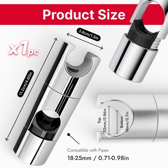 18 - 25 mm verstelbare diameter, hoogwaardige douchekophouders voor stang, robuuste douchekophouder van ABS, glanzend chroom, douchekophouder — afbeelding 2