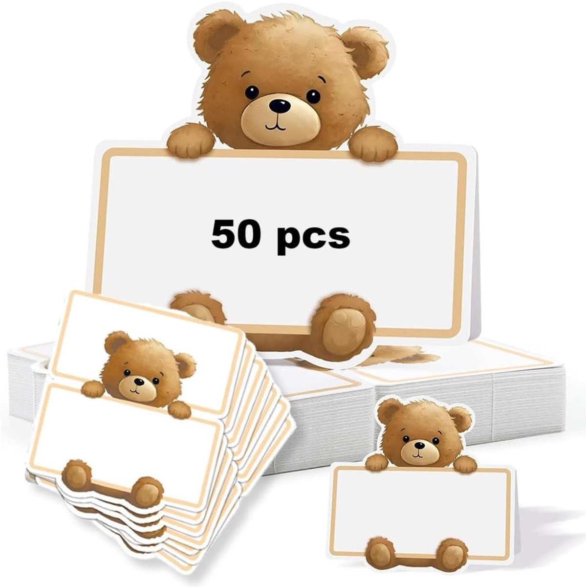 50 stuks blanco plaatskaarten met berendesign, personaliseerbaar, plaatskaarten voor bruiloft, verjaardag, babyshower, feest en tafeldecoratie