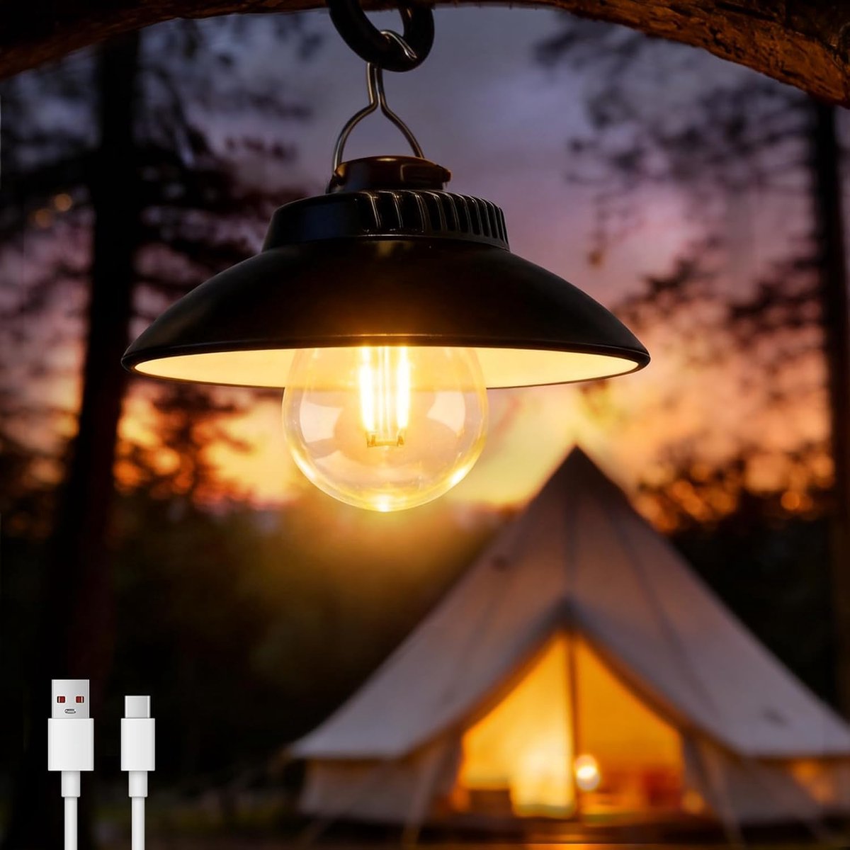 Campinglantaarn, retro led-campinglamp, draagbaar, met haken, IPX4 waterdicht, 2 modi, licht voor kamperen, vissen, wandelen, noodgevallen (warmwit)