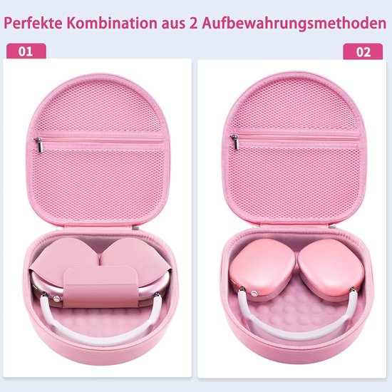 Schaal voor Apple Airpods Max-hoofdtelefoon, draagbare draagtas voor hoofdtelefoon met netvakken voor hoofdtelefoonaccessoires, roze-2 — afbeelding 4